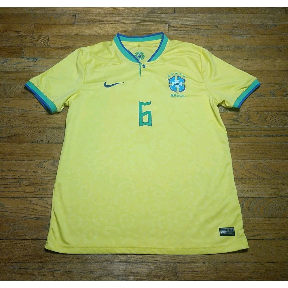 Nike Yellow and Blue Brazil Soccer Jersey